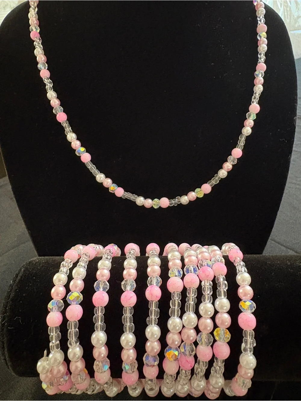Pink Pearl & Crystal Beaded Bracelet Set - Women Jewelry